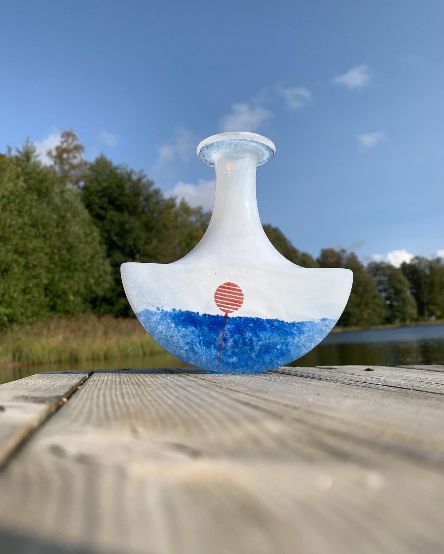 Vase and bottle July series boat shape. Designer Kjell Engman, Kosta Boda, 1980s