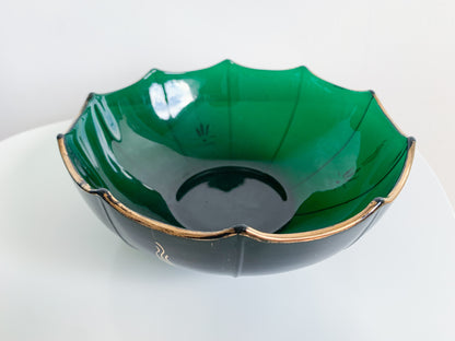 Vintage Art Deco dark green handmade bowl, Riihimaki Finland, 1949