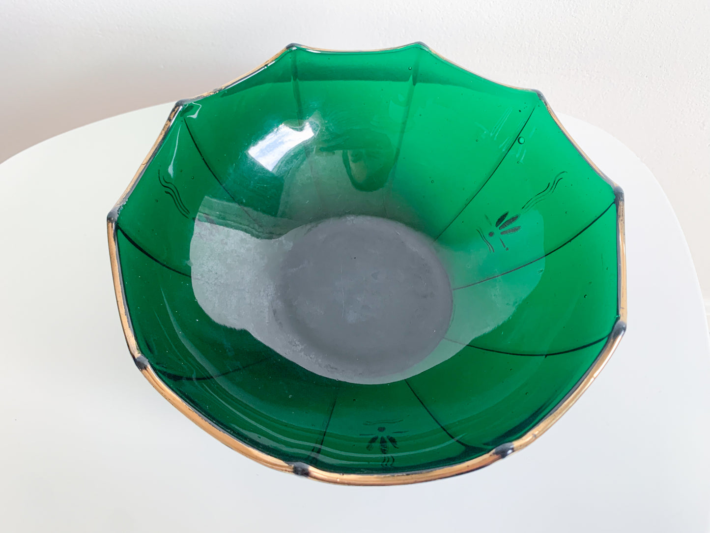 Vintage Art Deco dark green handmade bowl, Riihimaki Finland, 1949