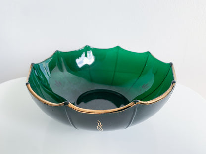 Vintage Art Deco dark green handmade bowl, Riihimaki Finland, 1949