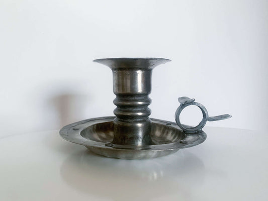 Scandinavian vintage pewter candle holder in brutalist style, Norway