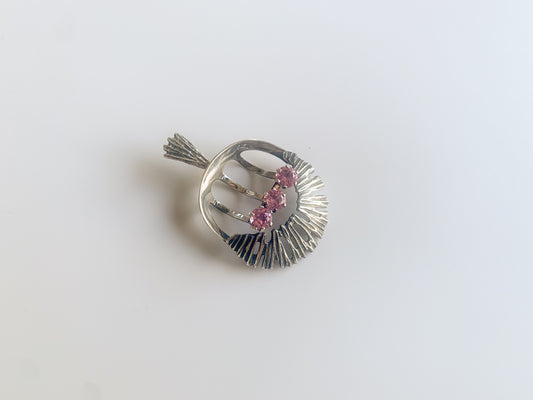 Brutalist silver pendant with pink gemstones, designer Martti Viikinniemi, Finland