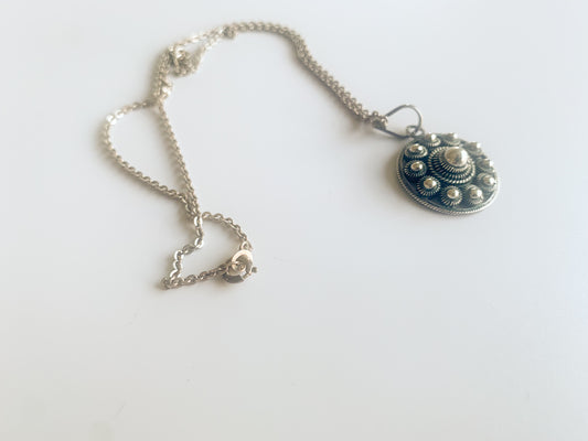 Silver Dutch Button pendant, filigree technique