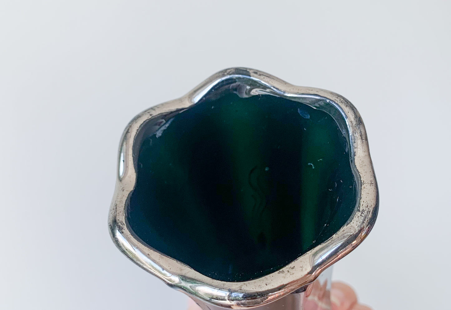 Vintage Art Deco vase of dark green glass, Riihimaki Finland, 1949