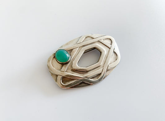 Salovaara Modernist silver brooch chrysoprase Finnish jewelry