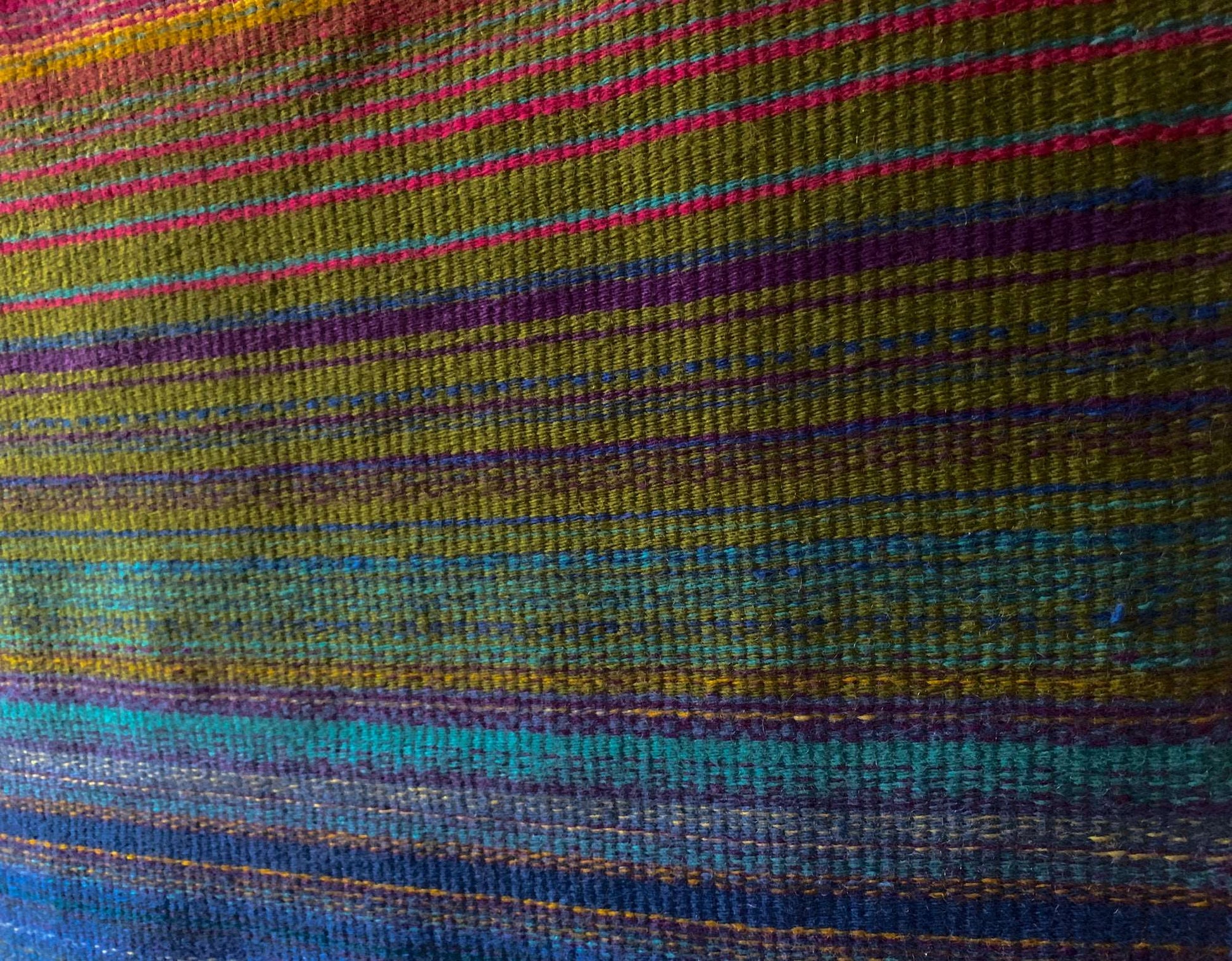 Midcentury handmade vintage rug tapestry blanket Rainbow, Lapland Finland, 1970s