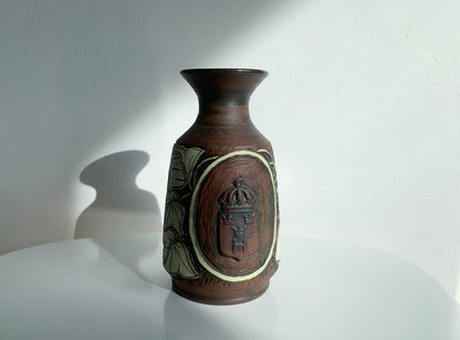 Vintage art ceramic vase Three Crowns. Designer Nils Danielsson. Neda Visby, Sweden 1970s