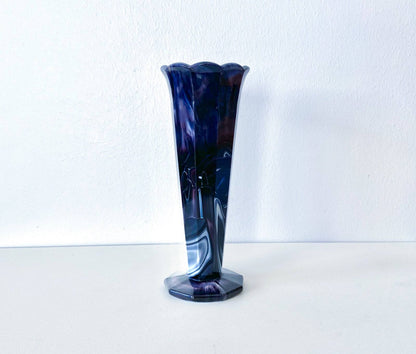 Vintage Art Deco marble glass vase, dark purple tone, Riihimäen lasi, Finland 1940-50s