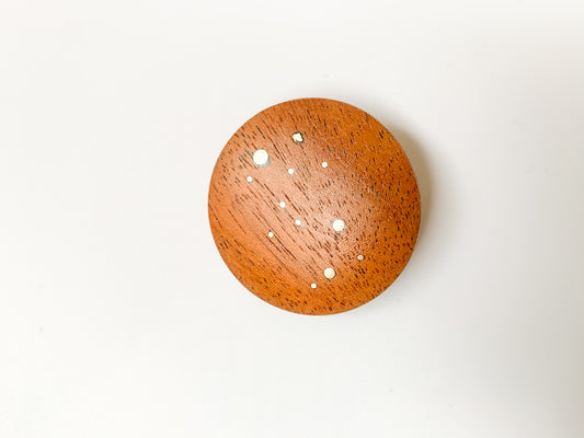 Modernist wood brooch with metal dots 1960s