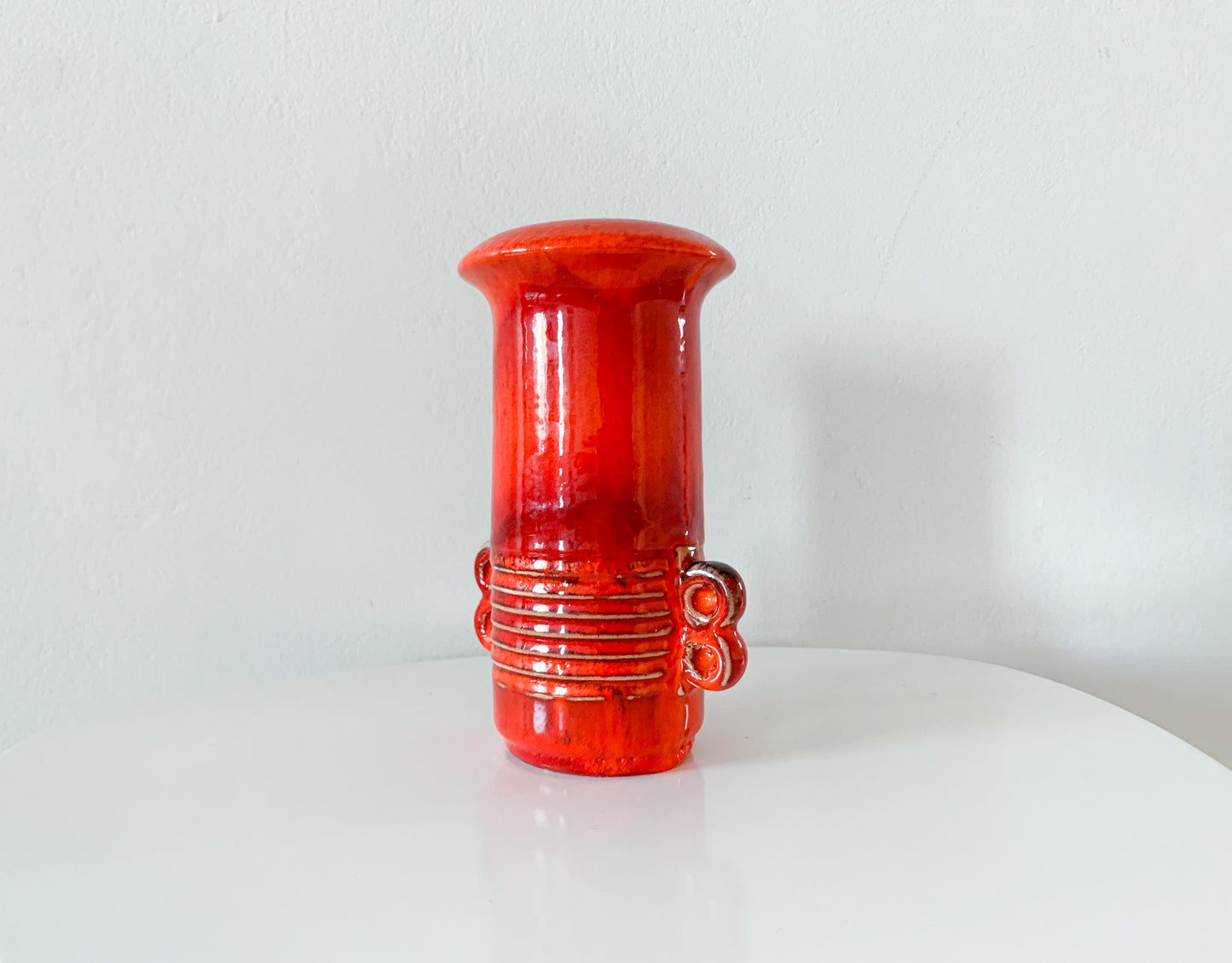 Collectible ceramics | Western German pottery | Red vase Korfu, Ruscha Keramik, West Germany 1970s
